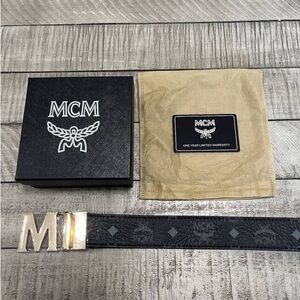MCM Black Belt with Gold M Buckle